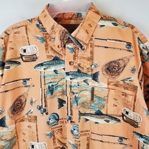 North River Vintage Fishing Gear Button Down Shirt Size Large Mens Cotton Orange